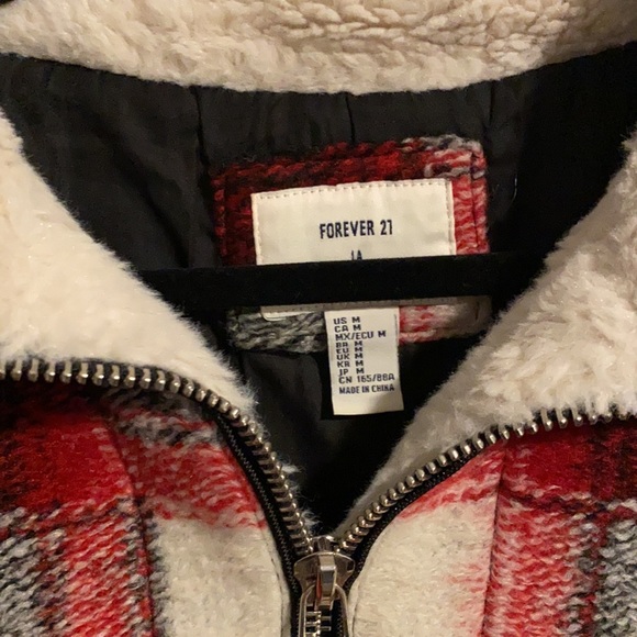 Red checkered Sherpa quarter zip jacket - Picture 2 of 5